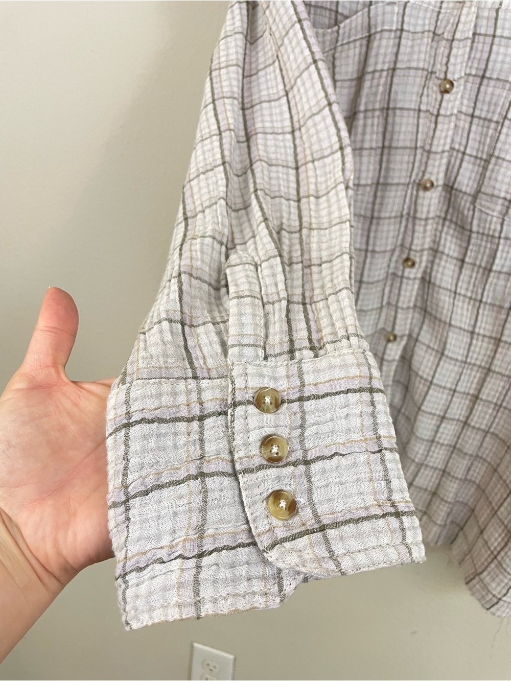 We The Free Cardiff Plaid Oversized Gauze Button Up Tunic Shirt Lilac Size Large - Picture 6 of 10